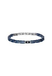 Bracciale blu in acciaio a maglie con dettaglio rosa dei venti per Uomo