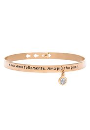 Bangle in acciaio rosato con strass Ama. Ama follemente. Ama piÃ¹ che puoi. per Donna