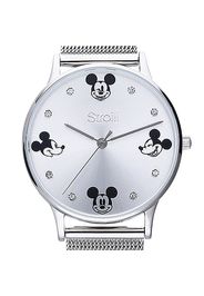 Orologio solo tempo con cinturino maglia milanese e cassa in acciaio silver, quadrante con Topolino e strass per Donna