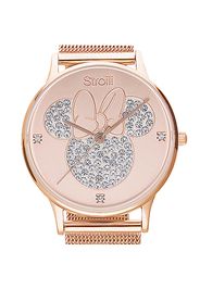 Orologio solo tempo con cinturino maglia milanese e cassa in acciaio rosato, quadrante con Minni con strass per Donna