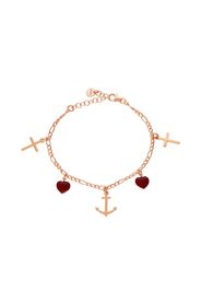 Bracciale in argento rosato con cuore rosso e croce pendenti per Donna