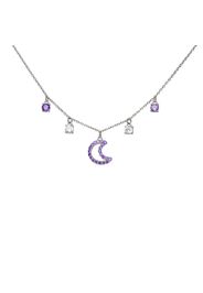 Girocollo con luna in argento e zirconi viola per Donna