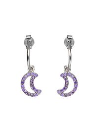 Orecchini a cerchio con luna in argento e zirconi viola per Donna