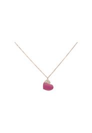 Collana in acciaio rosato con cuore pendente fucsia con strass per Donna