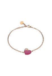 Bracciale in acciaio rosato con cuore pendente fucsia con strass per Donna