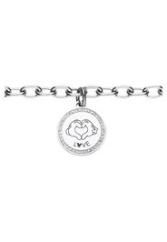 Bracciale in acciaio 'LOVE' con pendente con strass per Donna