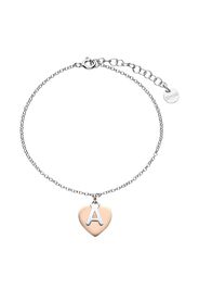 Bracciale lettera A in argento con cuore rosato per Donna