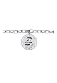 Bracciale in acciaio con ciondolo âHappy girls are the prettiestâ con strass per Donna