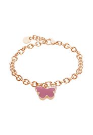 Bracciale a maglie larghe in acciaio rosato con farfalla rosa con strass per Donna