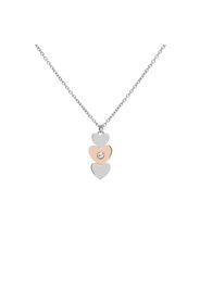 Collana in acciaio bicolore con cuori e strass per Donna