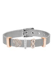 Bracciale maglia milanese in acciaio bicolore e strass con infinito e cuore per Donna