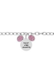 Bracciale in acciaio con ciondolo Topolino 'Never stop dreaming' e strass per Donna