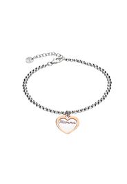 Bracciale in argento rodiato palline con ciondolo cuore rosato âMammaâ per Donna