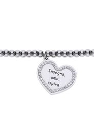 Bracciale in acciaio ciondolo cuore âInsegna, ama, ispiraâ con strass per Donna