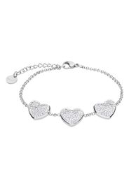 Bracciale in acciaio con tre ciondoli forma cuore e strass per Donna