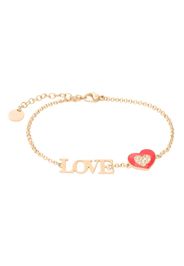 Bracciale in acciaio rosato con scritta Love e charm cuore con strass per Donna