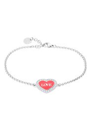 Bracciale in acciaio con cuore rosso e contorno strass per Donna