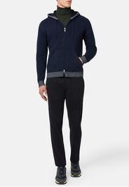 maglia full zip con cappuccio navy misto cashmere