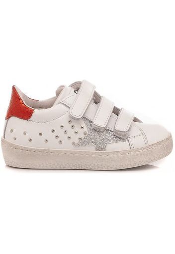 Sneakers Bambina Pelle Bianco-Rosso C2396