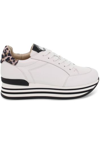 Sneakers  in pelle bianco e cipria