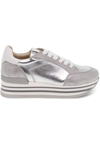 Sneakers  in laminato e pelle argento e grigio