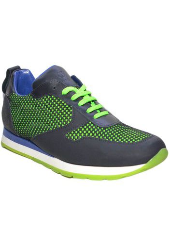 Sneakers bassa uomo art Tokio 102 vera pelle tessuto verde fluo