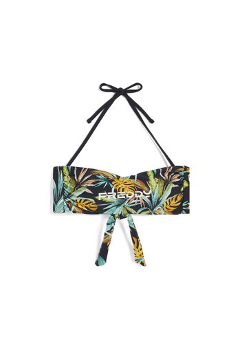 Top bikini a fascia fantasia foliage tropical