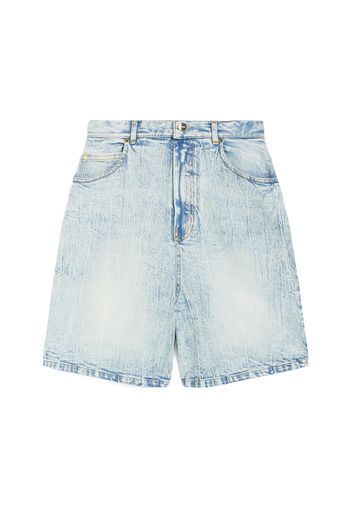 Shorts mom fit vita alta in denim con risvolto sul fondo