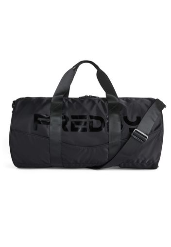 Borsone duffle bag in nylon con maxi logo lucido