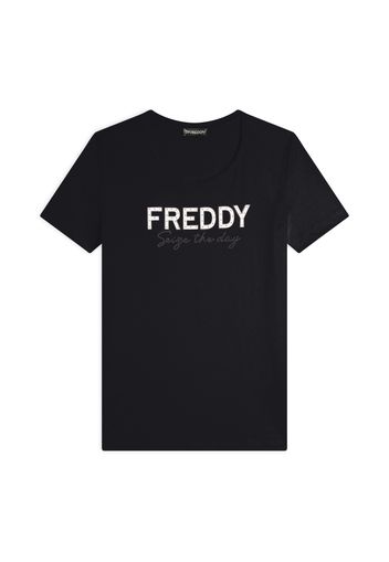 T-shirt donna in jersey con Logo FREDDY in Strass