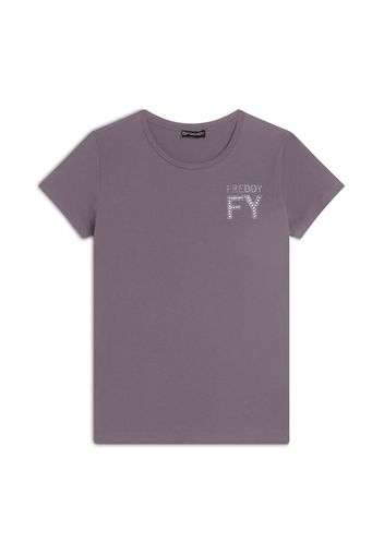 T-shirt donna in jersey con Logo FY in Strass