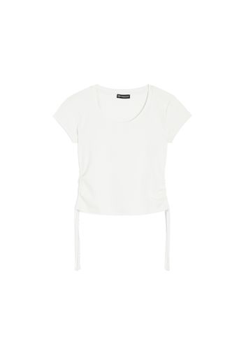 T-shirt donna slim fit in costina con laccetti sui fianchi