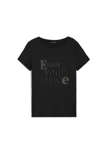 T-shirt donna in jersey modal con grafica lucida e strass