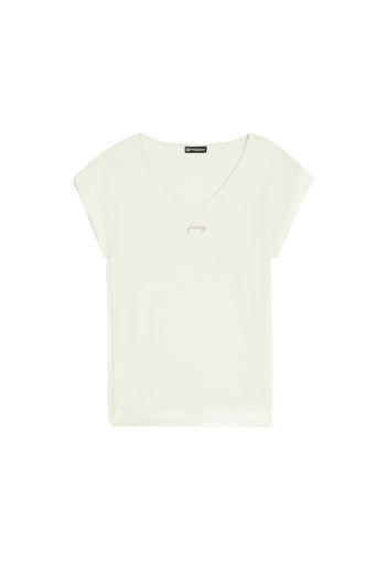 T-shirt donna in jersey modal con inserti in satin