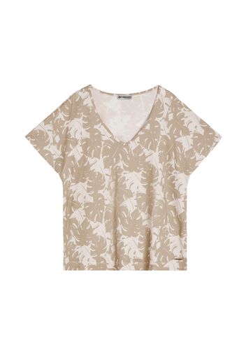 T-shirt scollo a V in jersey modal stampa tropical all over