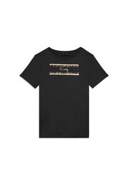 T-shirt Manica Corta con Dettagli Animalier e Borchie