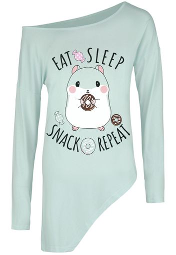 Amufun - Coroham - Eat, Sleep, Snack, Repeat - Maglia Maniche Lunghe - Donna - verde