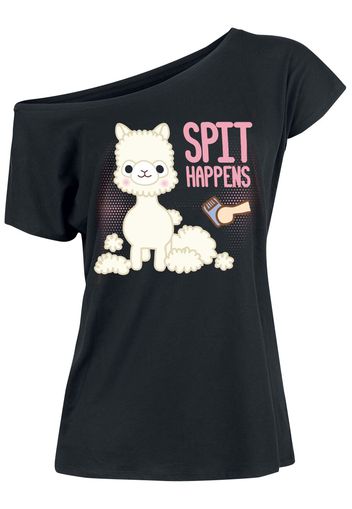 Amufun - Alpacasso - Spit Happens - T-Shirt - Donna - nero