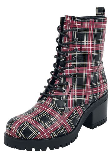 Black Premium by EMP - Black Lace-Up Boots with Checked Pattern and Heel - Stivali - Donna - nero