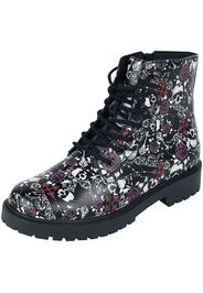 Black Premium by EMP - Black Lace-Up Boots with Skull and Roses Print - Stivali - Donna - nero