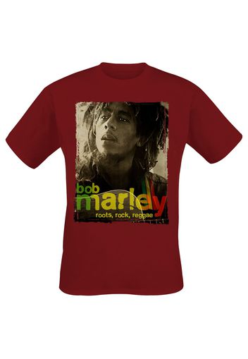 Bob Marley - Root Rock Raggae - T-Shirt - Uomo - rosso scuro