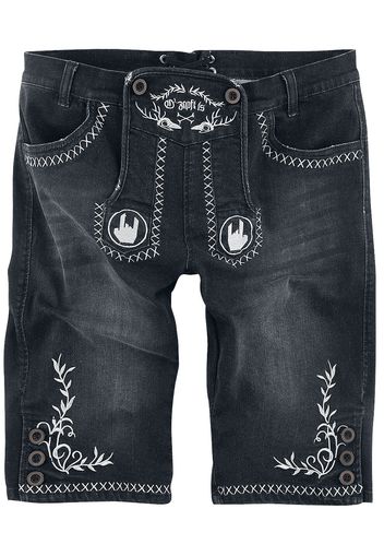 EMP Special Collection - Schwarze Shorts im Lederhosen-Look mit gestickten Rockhänden und Ornamenten - Shorts - Uomo - nero