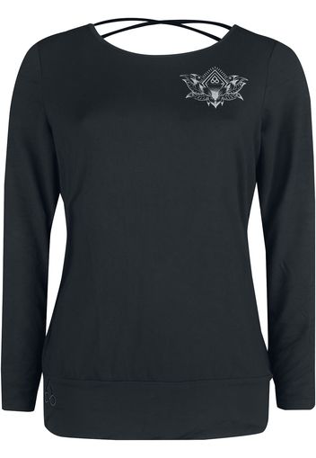 EMP Special Collection - Sport und Yoga - Schwarzes Langarmshirt mit detailreichem Print und Rückendetail - Maglia a maniche lunghe - Donna - nero