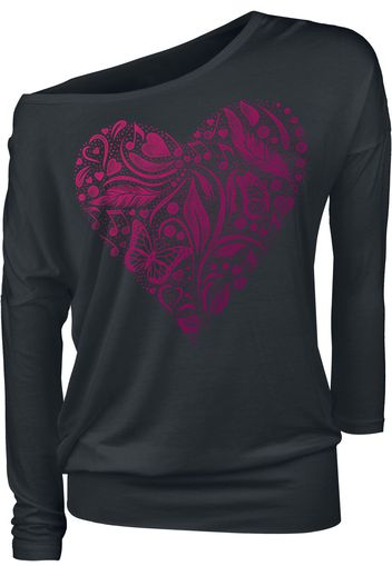 Full Volume by EMP - Black Long-Sleeve Top with Print and Crew Neckline - Maglia a maniche lunghe - Donna - nero