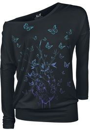 Full Volume by EMP - Long-Sleeve Shirt with Butterfly Print - Maglia Maniche Lunghe - Donna - nero