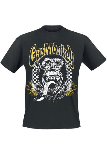 Gas Monkey Garage - Chequered and yellow logo - T-Shirt - Uomo - nero