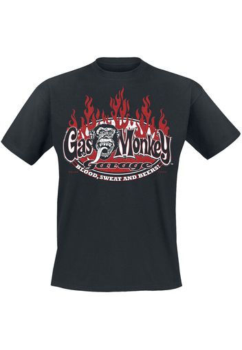 Gas Monkey Garage - Blood, sweat and red flames - T-Shirt - Uomo - nero