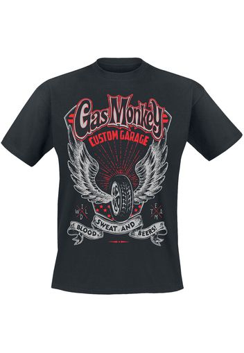 Gas Monkey Garage - Tyre and wings - T-Shirt - Uomo - nero