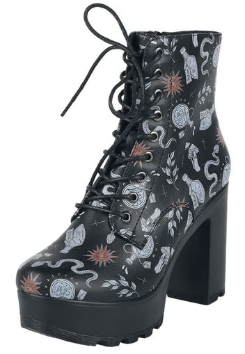 Gothicana by EMP - Platform lace-up ankle boots with all-over print - Tacco alto - Donna - nero