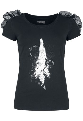 Gothicana by EMP - T-shirt with gathered detail and mystical print - T-Shirt - Donna - nero